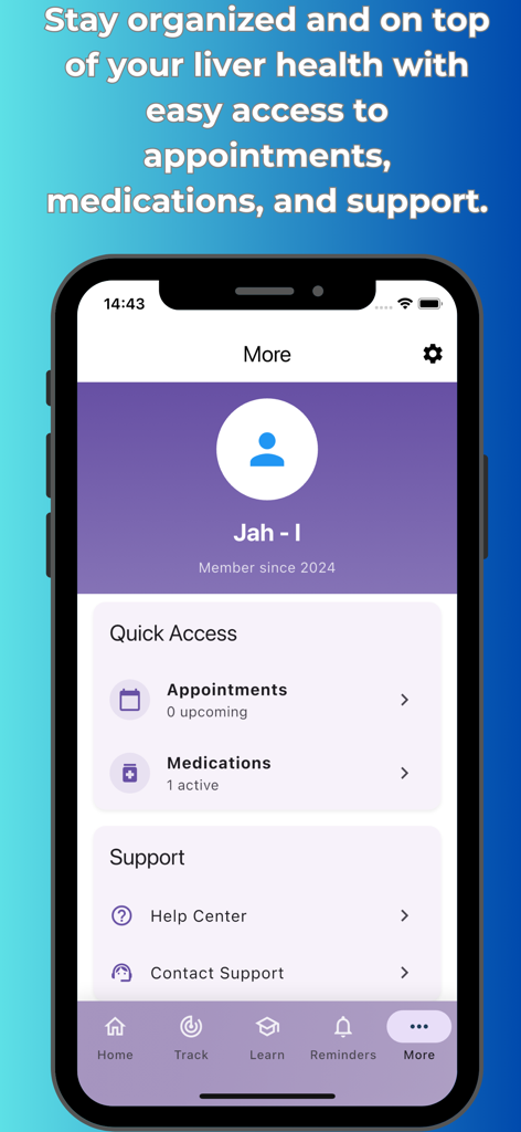 Liver health plus - Liver Health Plus app interface showing appointment and medication management options