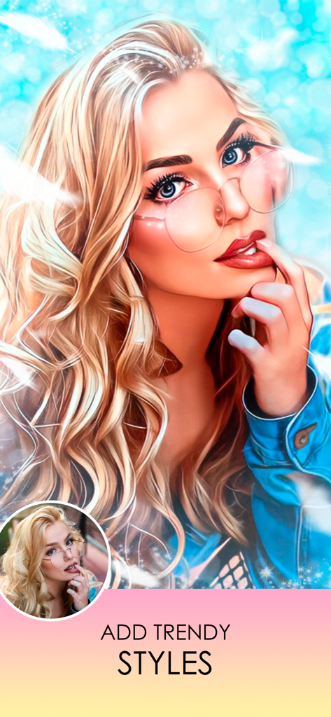 Artistic photo style filter applied to a portrait of a woman wearing glasses