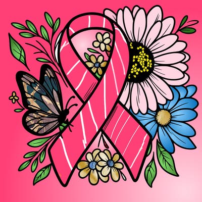 cancer awareness symbol with flowers and butterflies