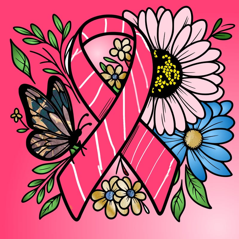 cancer awareness symbol with flowers and butterflies