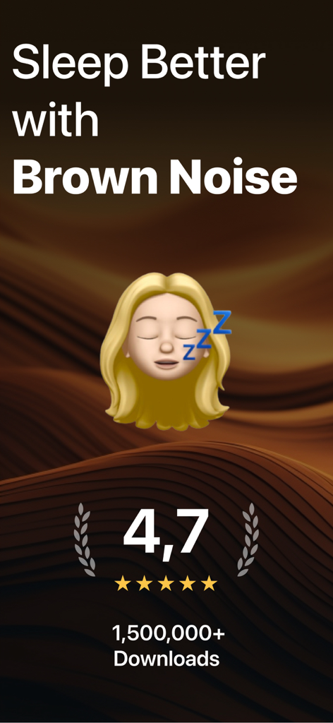 Brown Noise for Sleep - Brown Noise for Sleep app screenshot featuring a 4.7 star rating and over 1.5 million downloads