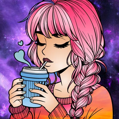 realistic girl drinking coffee