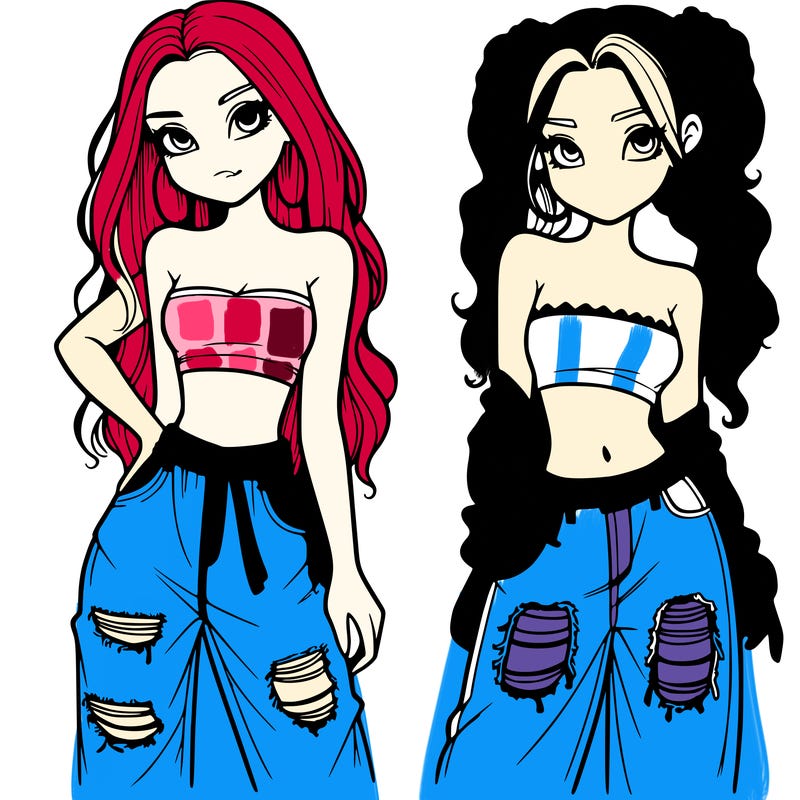 2 girls in crop tops and baggy jeans ripped