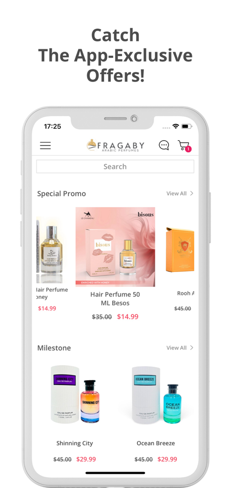 Fragaby Perfumes - Fragaby Perfumes app interface showing special promotional offers and discounted luxury Arabic fragrances.