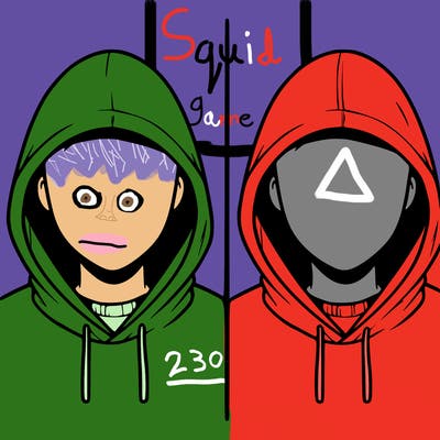 a person with a hoodie and no face, the drawing is split in 2