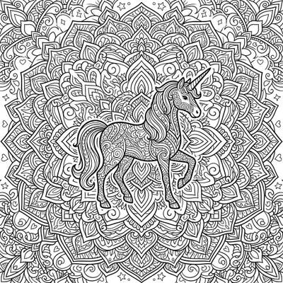 Discover the enchanting world of Unicorn Mandalas blended with intricate Zentangle art. This unique coloring page offers a mesmerizing design for both relaxation and creative expression.