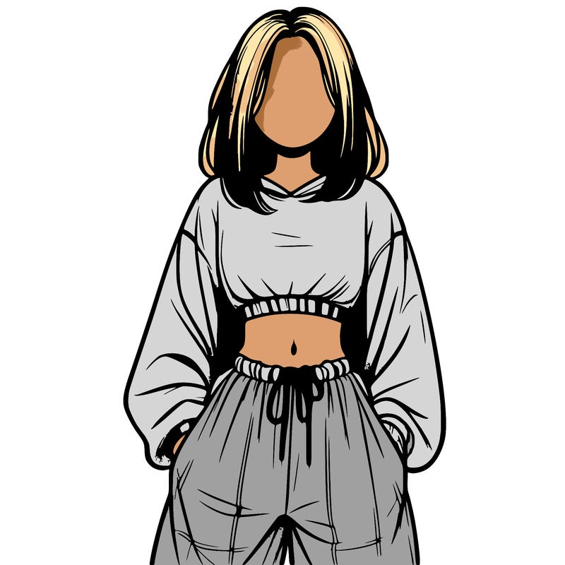 realistic girl faceless with baggy pants and a crop top