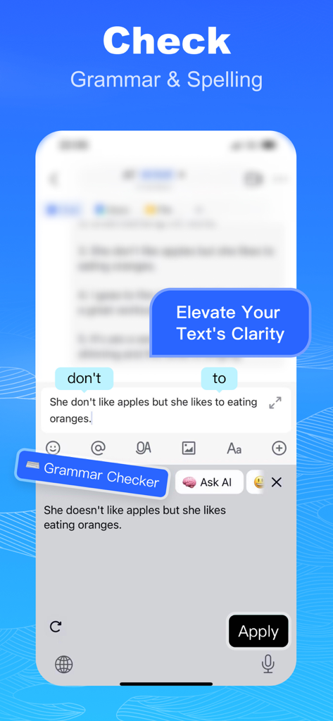 AI Keyboard - Grammar & Writer - AI Keyboard app interface showing grammar and spelling correction features