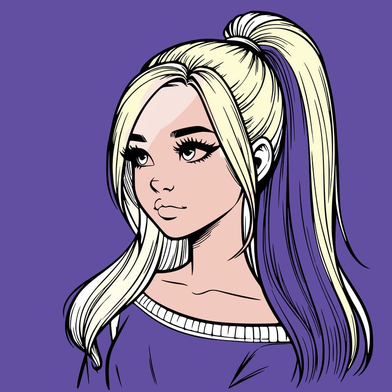 realistic girl with a high ponytail