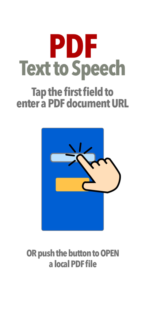PDF音声リーダーアプリでPDF URLを入力するか、ローカルファイルを開くオプションを表示するインターフェース