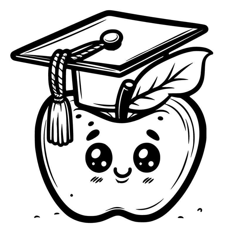 an apple with a graduation cap