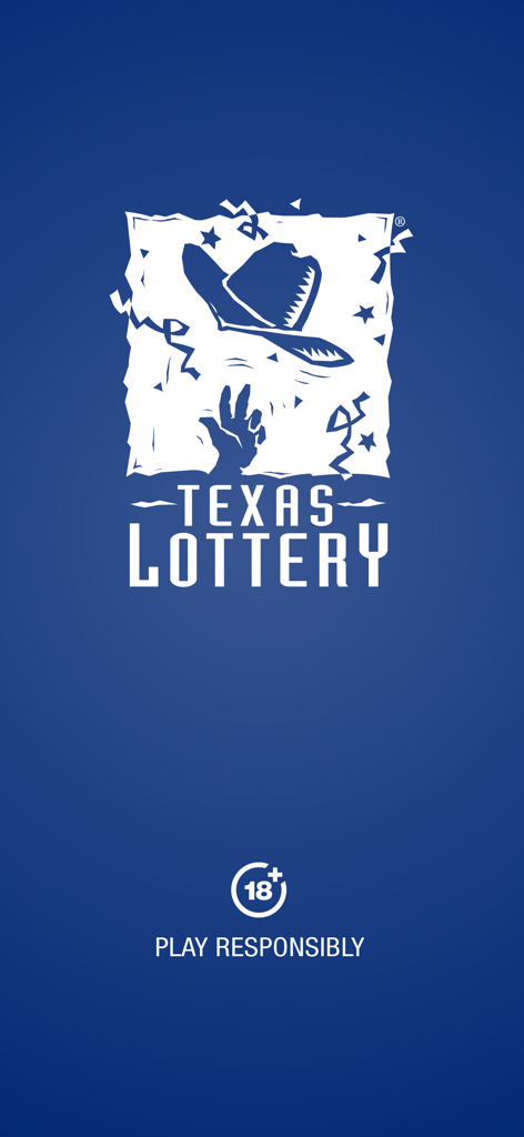 Texas Lottery Official App - 텍사스 복권 공식 로고와 책임감 있는 플레이 메시지가 표시된 텍사스 복권 공식 앱 로딩 화면