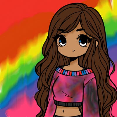 girl with long hair and a crop top with a sweater