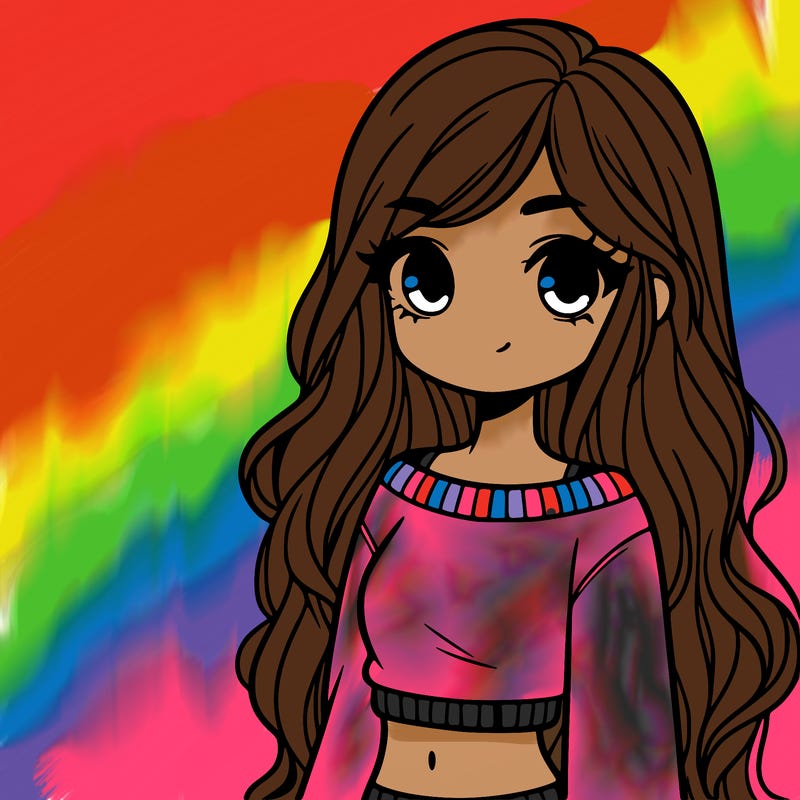 girl with long hair and a crop top with a sweater