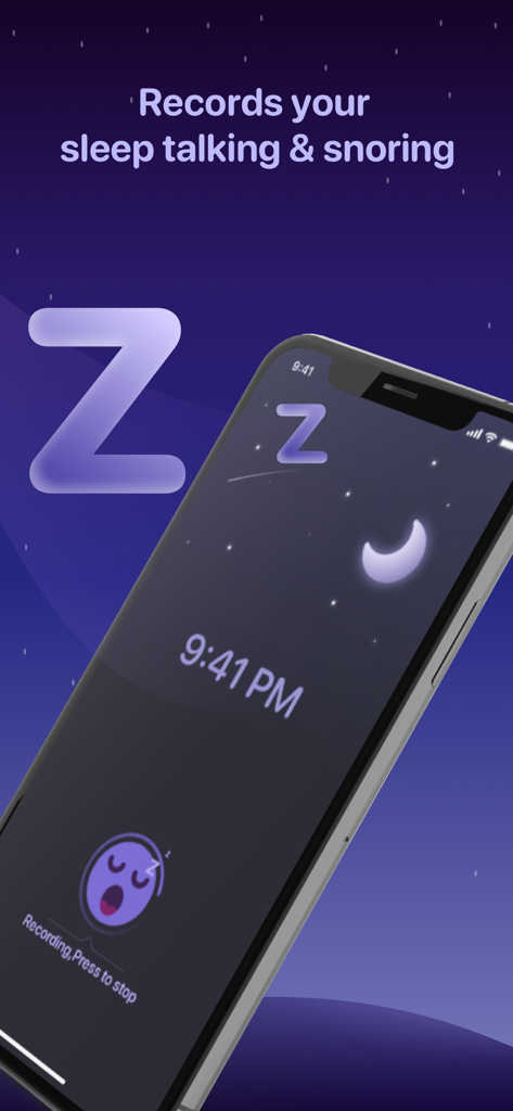 Interface do aplicativo Analisador de Ronco mostrando o recurso de gravação de fala e ronco durante o sono