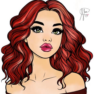 realistic girl with wavy hair and lips