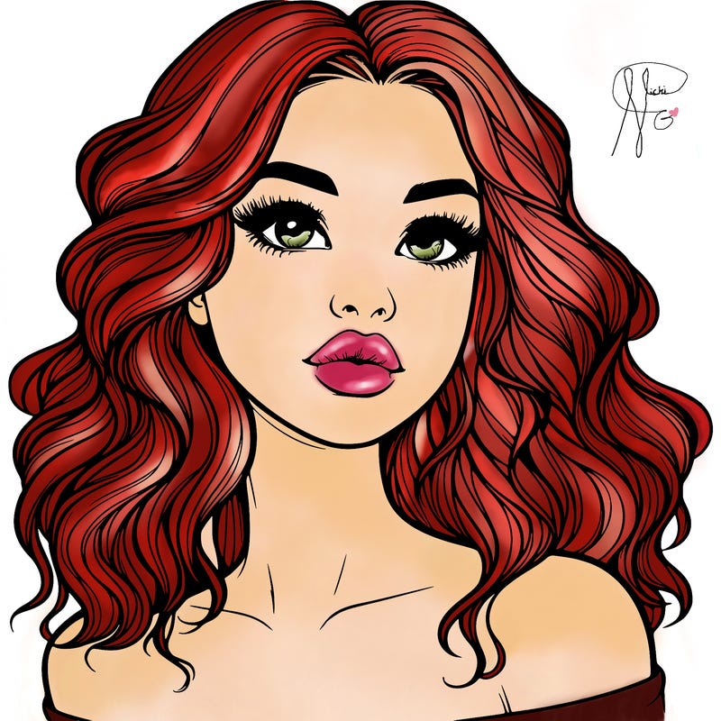 realistic girl with wavy hair and lips