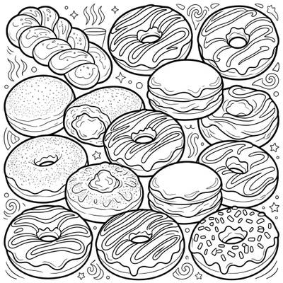 Unleash your creativity with this scrumptious collection of doughnuts and pastries, perfect for teens who love to color. Dive into intricate details of glazes, fillings, and sprinkles awaiting your artistic touch.