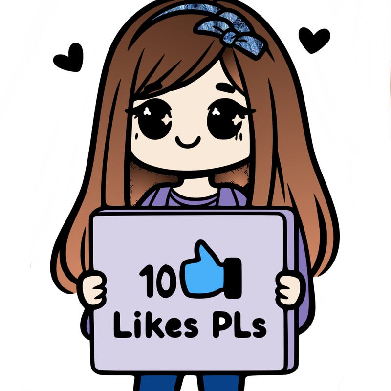 girl holding a sign saying 10 likes pls