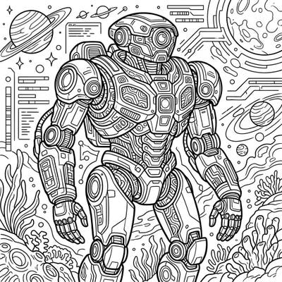 Embark on an epic coloring journey with this sophisticated exploration robot, designed specifically for adult enthusiasts. Its intricate details and sci-fi environment offer a rewarding challenge for mindful relaxation and artistic expression.