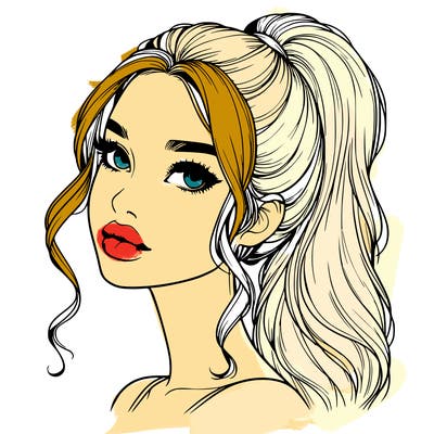 realistic girl with a ponytail on her hair and lips