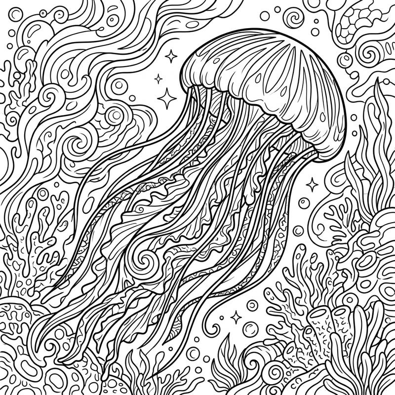 Unleash your creativity with this captivating Sea Nettle Jellyfish coloring page, specially designed for teens. Dive into a world of intricate underwater patterns and bring this majestic creature to life with your favorite colors.