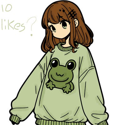 girl wearing frogging sweatshirt