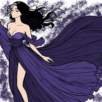 realistic woman in dress flowing the the wind