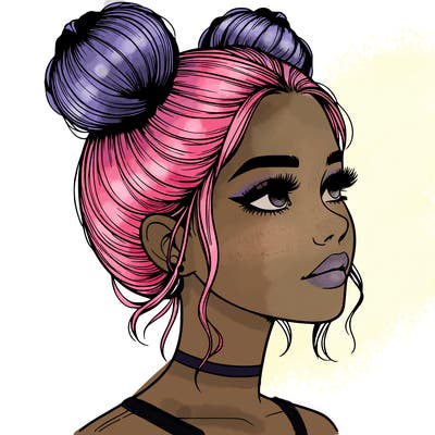 realistic girl with buns on the top of her head