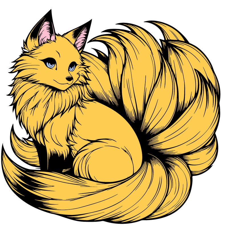 realistic detailed 9 tailed anime fox