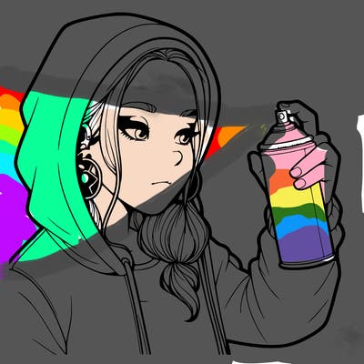 a realistic girl, spray painting