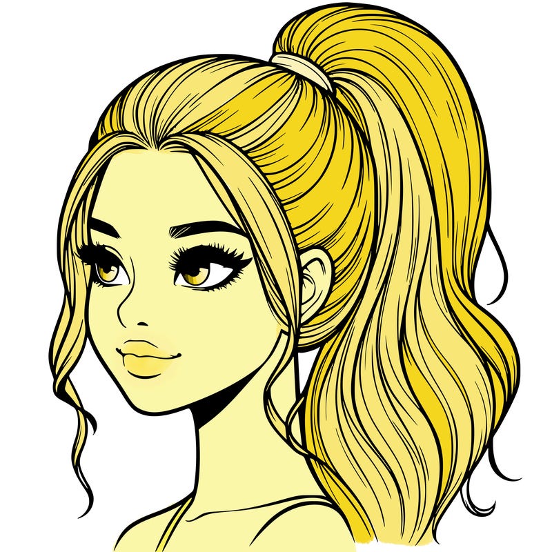 realistic girl with a high ponytail
