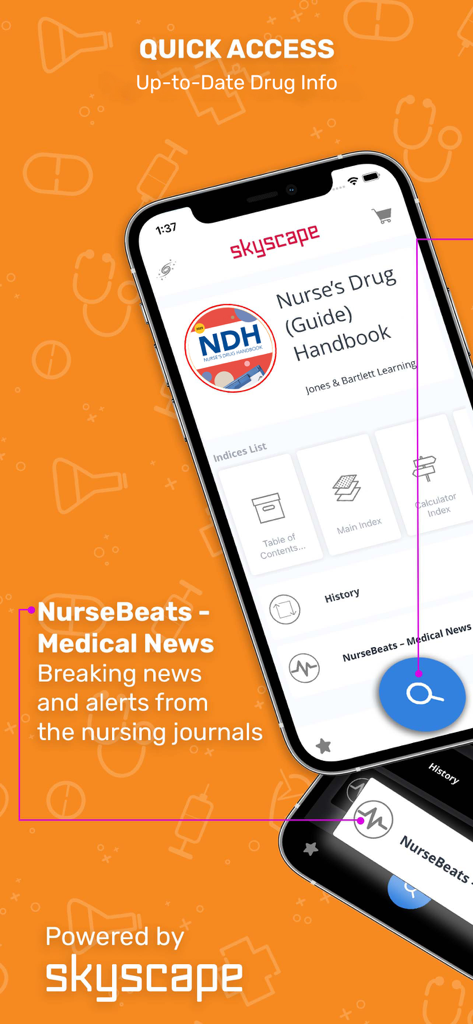 Nurse’s Drug Handbook - Nurses Drug Handbook app interface showing quick access to drug information and medical news