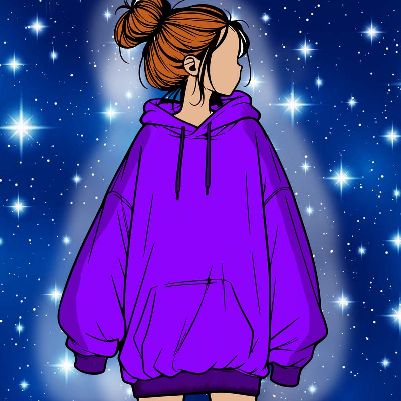 realistic girl with a oversized sweatshirt on and a bun