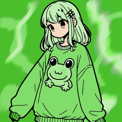 girl wearing frogging sweatshirt