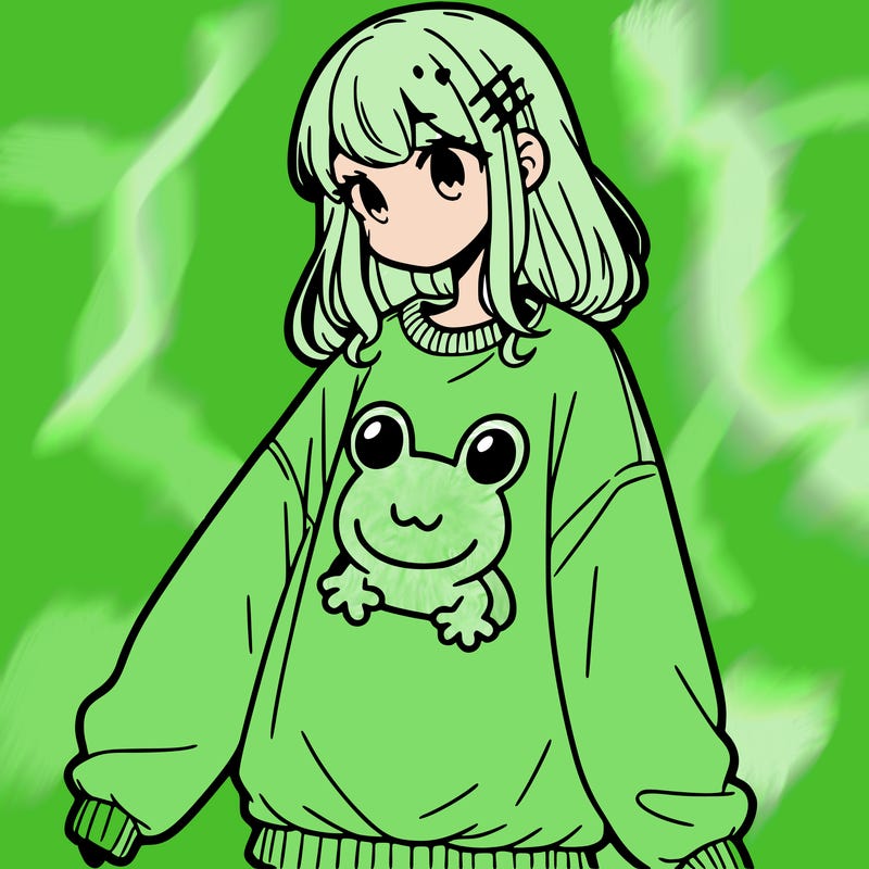 girl wearing frogging sweatshirt