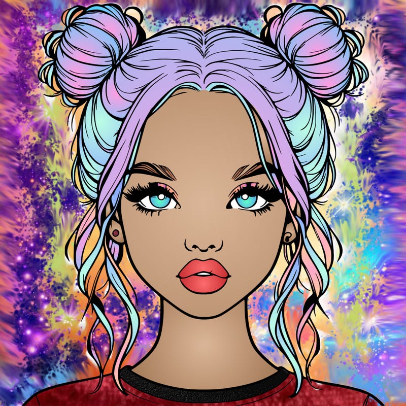 realistic girl with two buns in hair and lips