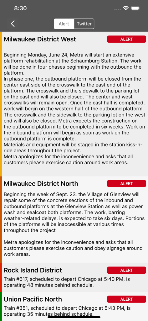 onTime Metra, CTA - Service alerts and delay notifications for Chicago Metra train lines in the onTime app