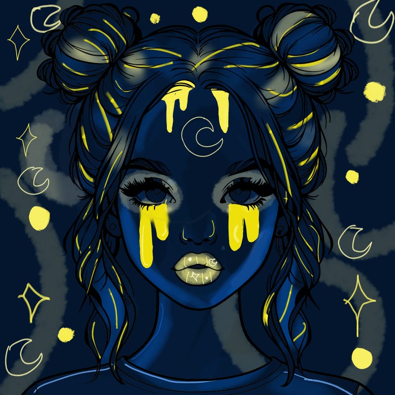 realistic girl with two buns in hair and lips