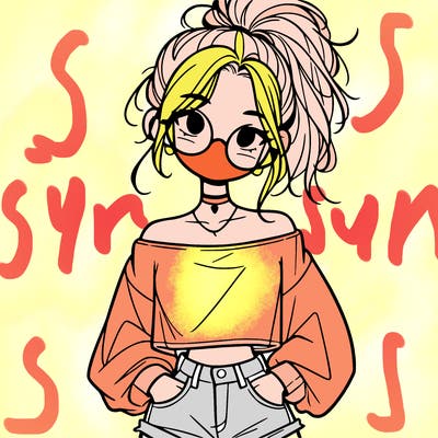 girl with a messy ponytail glasses a baggy crop top and jean shorts