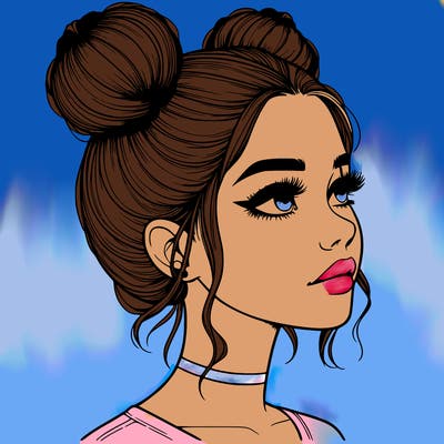 realistic girl with buns on the top of her head