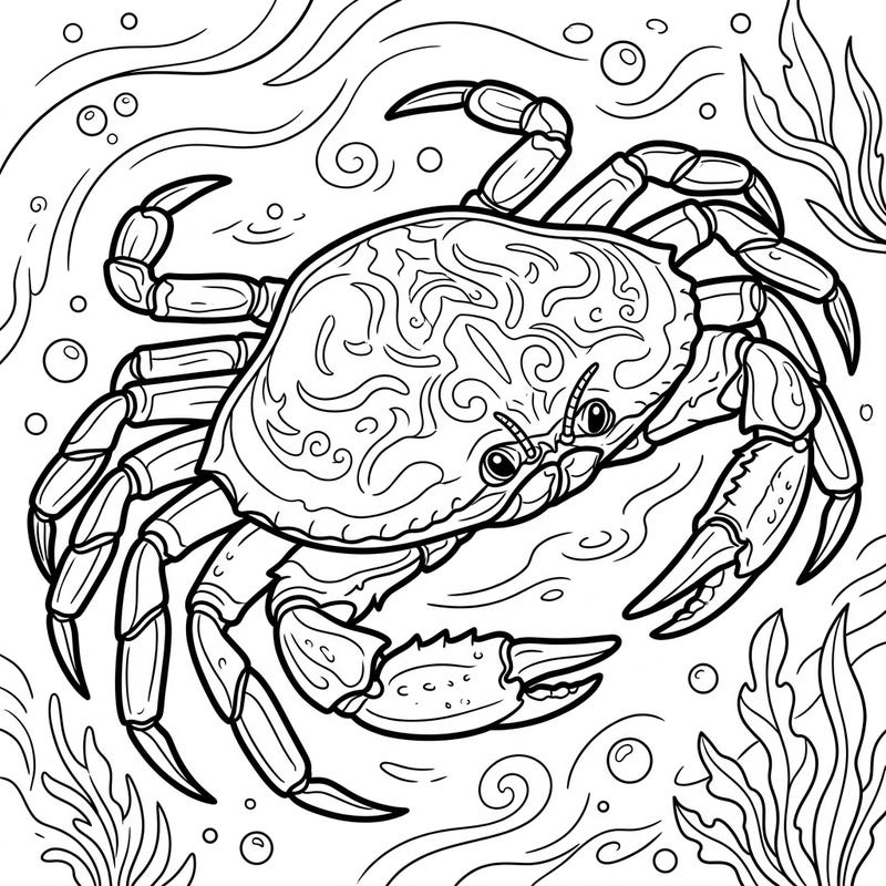 Explore the depths of your creativity with this stunning Dungeness Crab coloring page. Its intricate shell patterns and lively underwater setting promise a truly engaging artistic adventure for all ages.