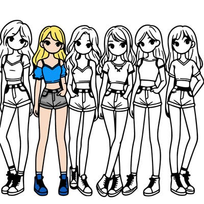 a group of girls wearing crop tops and shorts