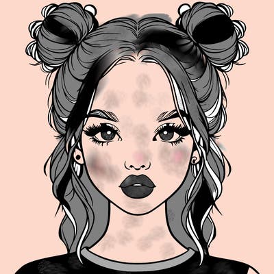 realistic girl with two buns in hair and lips
