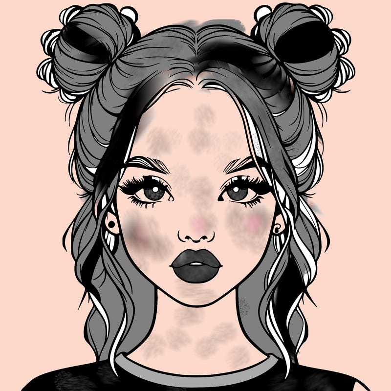 realistic girl with two buns in hair and lips