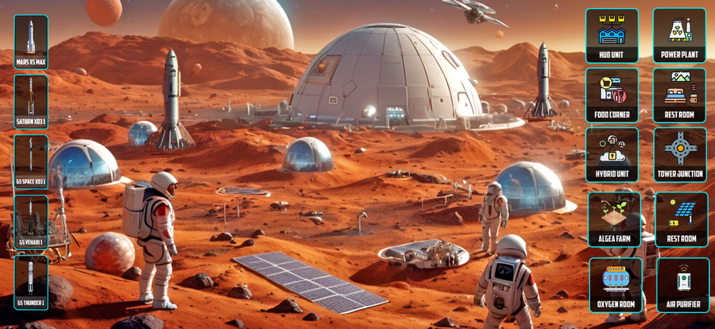 Marskolonie-Simulation mit Astronauten und Bauoptionen