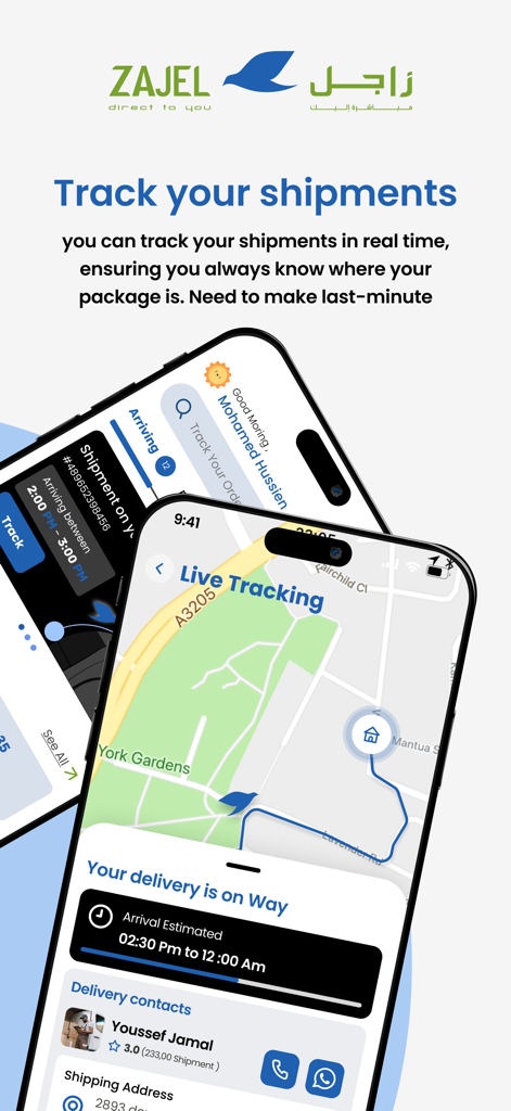 Zajel Courier Services - Zajel app screen displaying live delivery tracking and shipment status