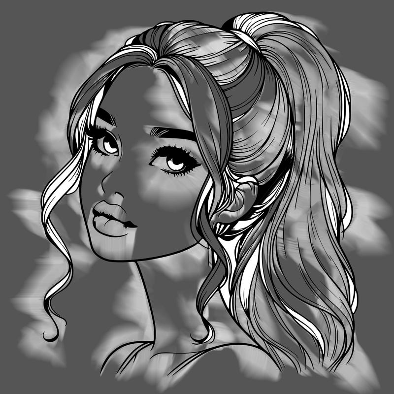 realistic girl with a ponytail on her hair and lips