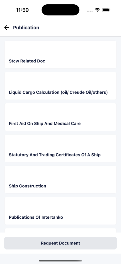 Seafarer Solution - A list of maritime publications and technical documents within the Seafarer Solution mobile application