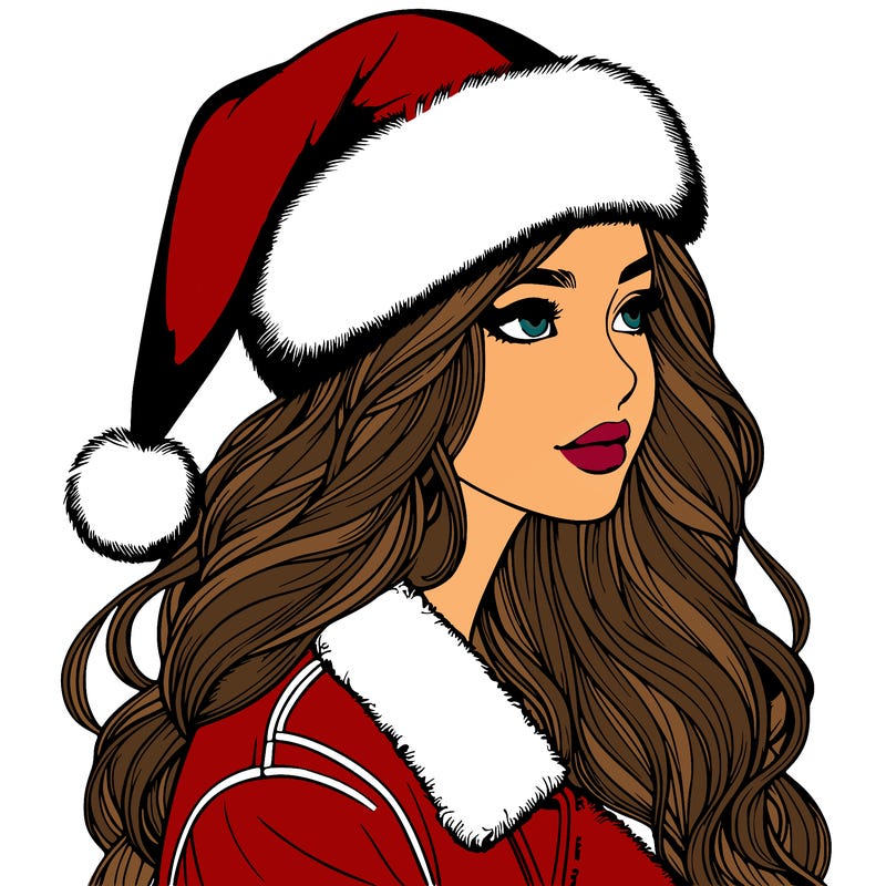 realistic girl in santa hat